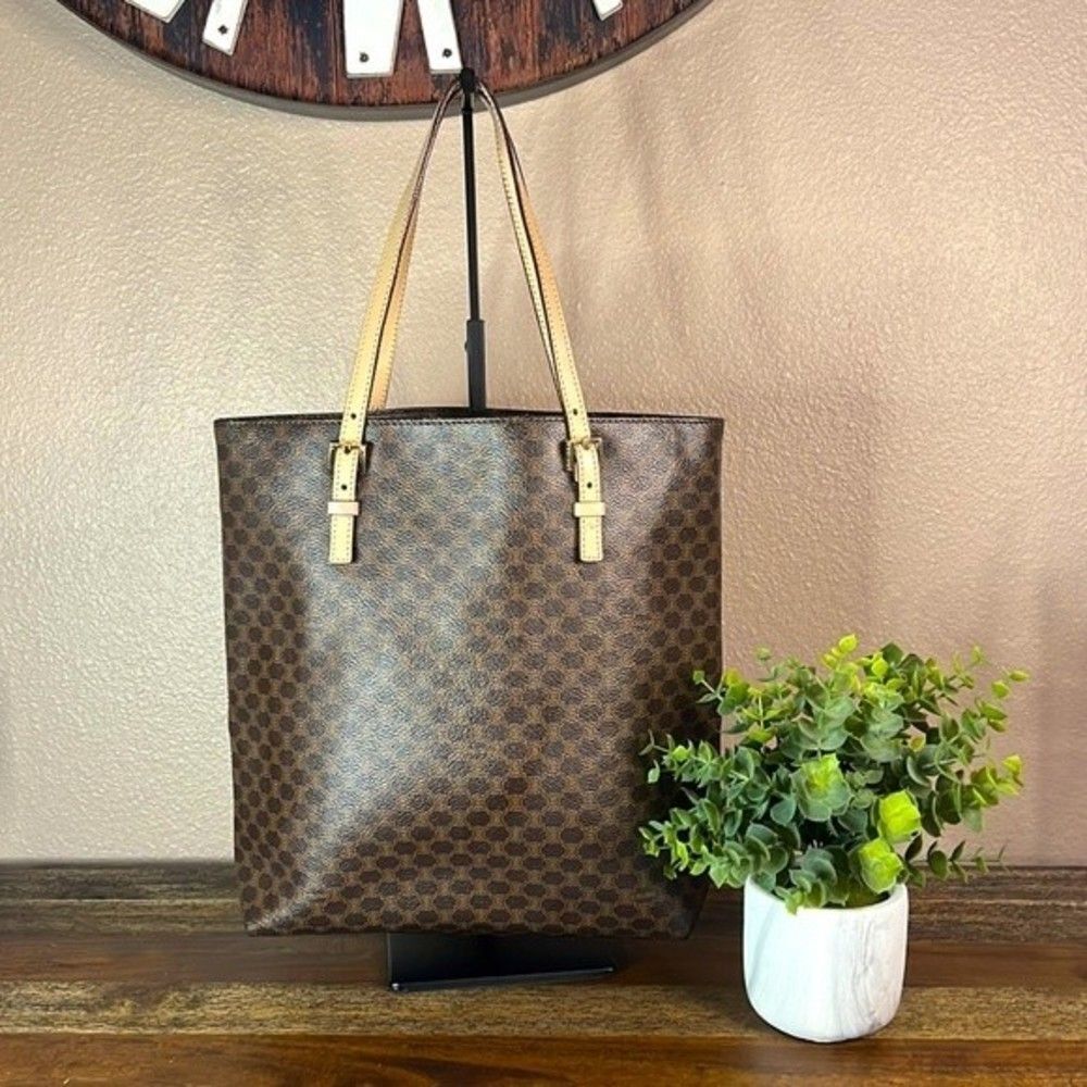 Celine logo Macadam Hand Bag Tote Bag PVC/Leather Brown